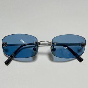 Vintage Chanel CC Logo Rimless Cool Blue Sunglasses with Brushed Silver Arms